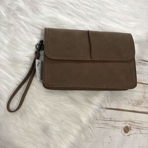 Brown faux leather wallet purse envelope bag wristlet clutch small Purse‎ 10oz